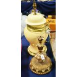 Gilt gesso lamp base, knopped and reeded form, an
