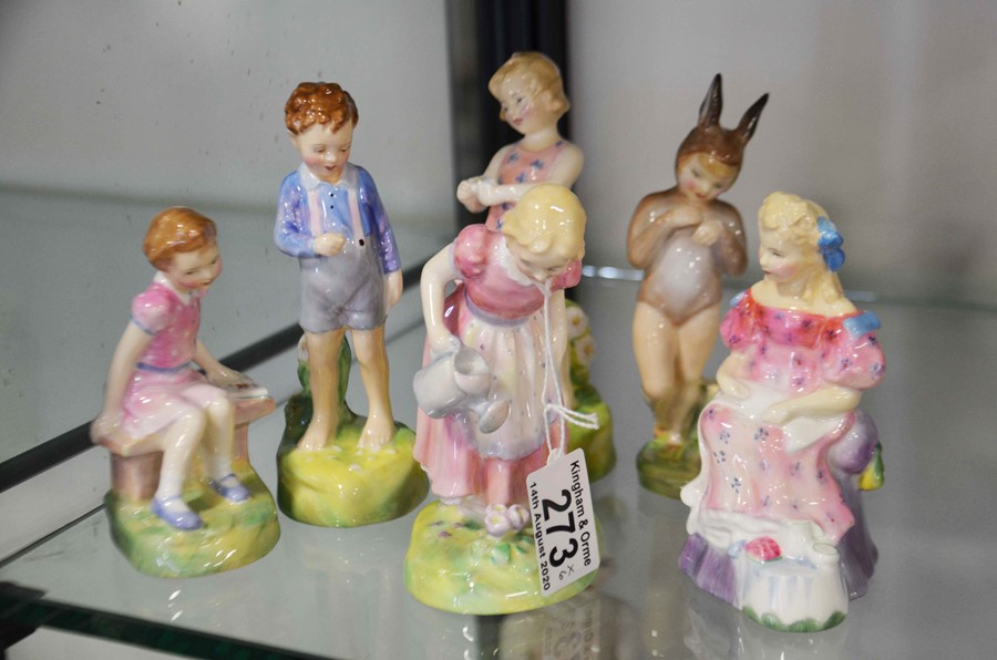 Six Royal Doulton figures of children, including O