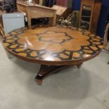 A large oak, burr oak and ebony parquetry inlaid c