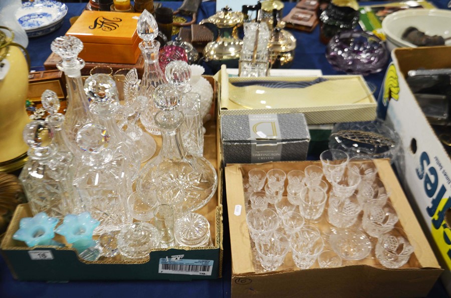 Pressed and cut glass decanters and assorted drink