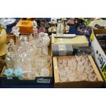 Pressed and cut glass decanters and assorted drink