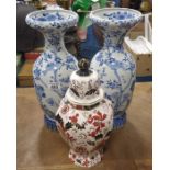 Pair of Blue and white Chinese vases, and a Masons