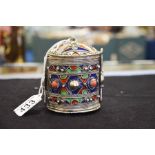 An Indian white metal and enamelled bangle box, se