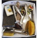 Silver backed dressing table brushes and mirrors,