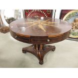 A Victorian mahogany and marquetry inlaid drum ped