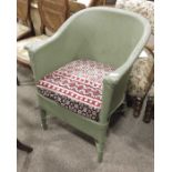 A Lloyd Loom rattan armchair, painted green