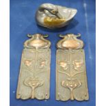 A pair of copper door plates, art nouveau design,