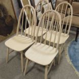 Four Ercol style light beech or ash stick back ch