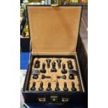 A ChessBaron wooden chess set in leatherette carrying case