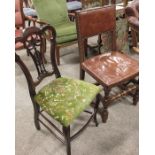 An oak Cromwellian style joint back stool, leather