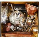 Electroplate to include cutlery, a hip flask, a te