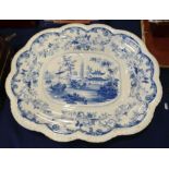 A large blue and white Elkin Knight & Co meat plat