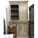 A weathered painted linen press, French, 130cm wid