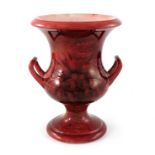 William Moorcroft, a Flambe Late Cornflower lamp base, circa 1935, twin handled Campana urn form