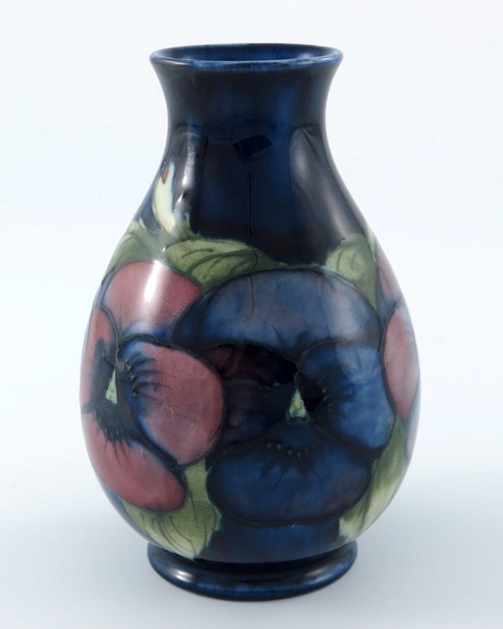 William Moorcroft, a small Pansy on blue vase, circa 1928, baluster form, impressed marks and - Image 5 of 5