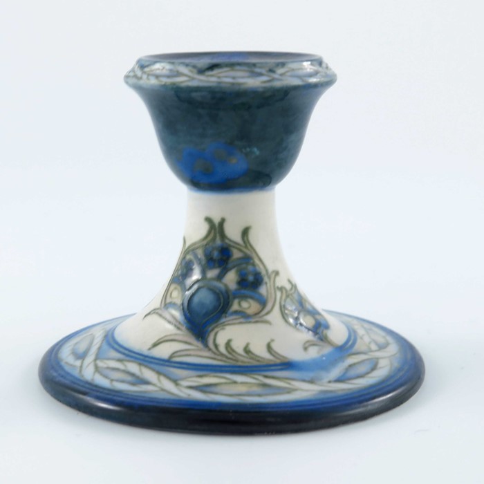 William Moorcroft, a Peacock Feather and Rope candlestick, circa 1925, truncated splayed form, - Image 4 of 6