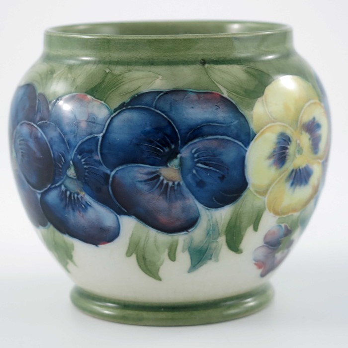 William Moorcroft for James MacIntyre, a Pansy on white vase, circa 1911, ovoid form, printed mark - Image 4 of 6