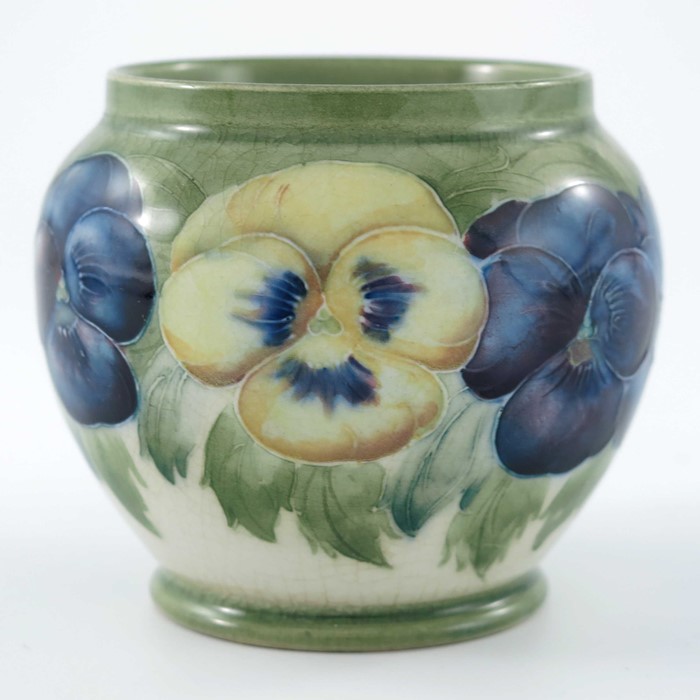 William Moorcroft for James MacIntyre, a Pansy on white vase, circa 1911, ovoid form, printed mark - Image 3 of 6