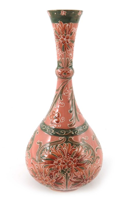 William Moorcroft for James MacIntyre, a Florian Ware Cornflower vase, circa 1899, knop necked