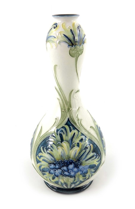 William Moorcroft for James MacIntyre, a Florian Ware Cornflower vase, circa 1902, double gourd