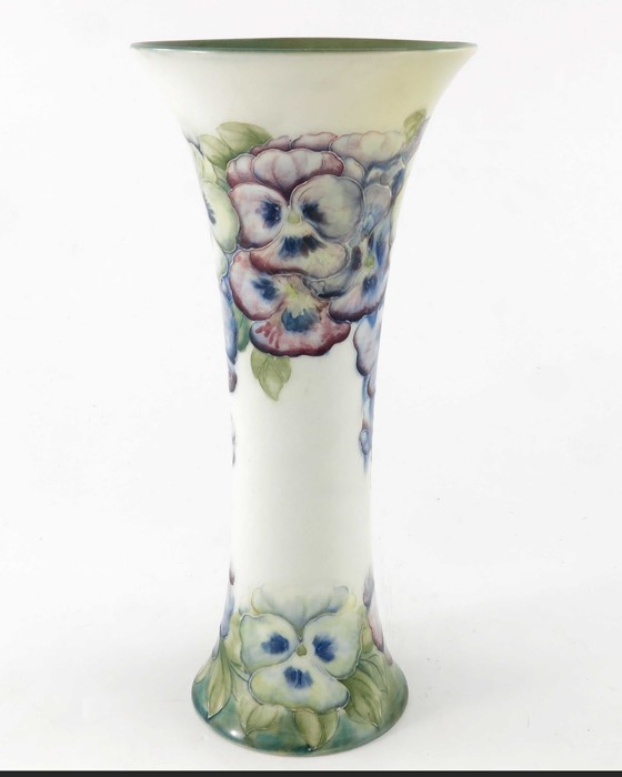 William Moorcroft for James MacIntyre, a Pansy on White vase, circa 1911, trumpet form, printed - Image 3 of 9