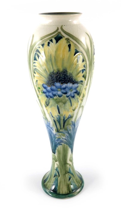 William Moorcroft for James MacIntyre, a Cornflower on white vase, circa 1908, elongated inverse