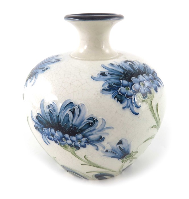 William Moorcroft for James MacIntyre, a Florian Ware blue Cornflower vase, circa 1903, ovoid form