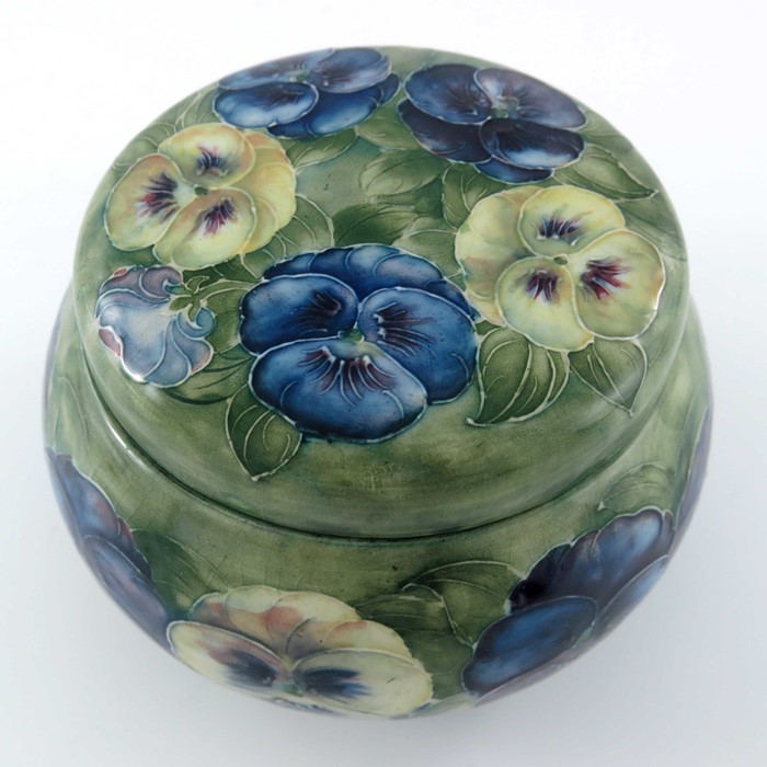 William Moorcroft for James MacIntyre, a Pansy on white jar and cover, circa 1911, squat ovoid - Image 3 of 9