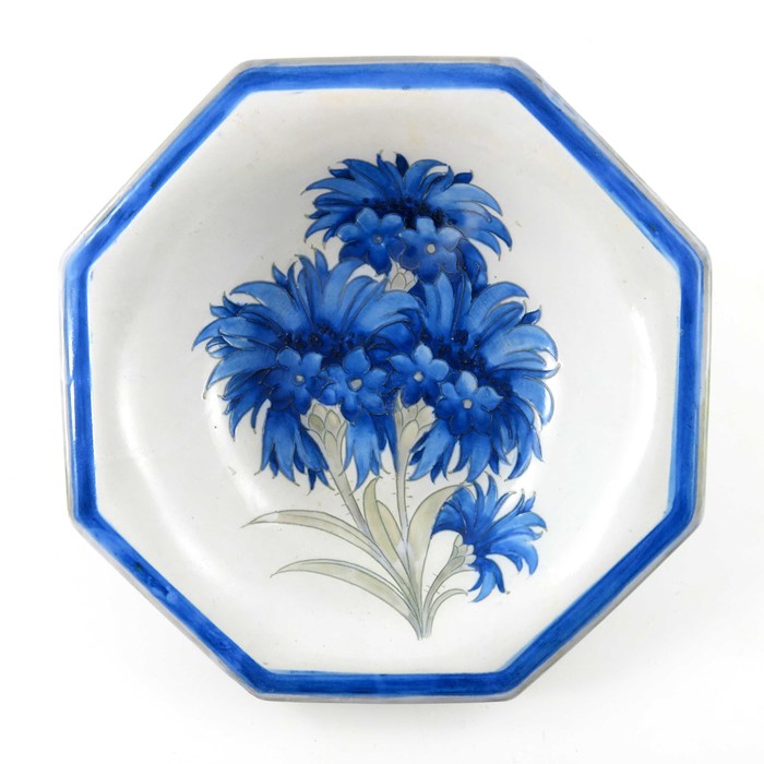 William Moorcroft, a matt glazed Late Cornflower bowl, circa 1930, octagonal section, blue over - Image 2 of 4