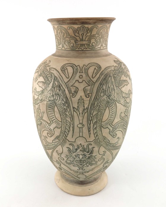 Edwin Martin for Martin Brothers, an unglazed stoneware vase, 1896, footed and shouldered form - Image 5 of 12