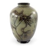 Edwin Martin for Martin Brothers, a stoneware vase, 1886, shouldered and footed ovoid form,