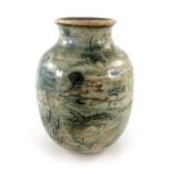 Robert Wallace Martin for Martin Brothers, an aquatic stoneware vase, 1912, ovoid form, sgraffito