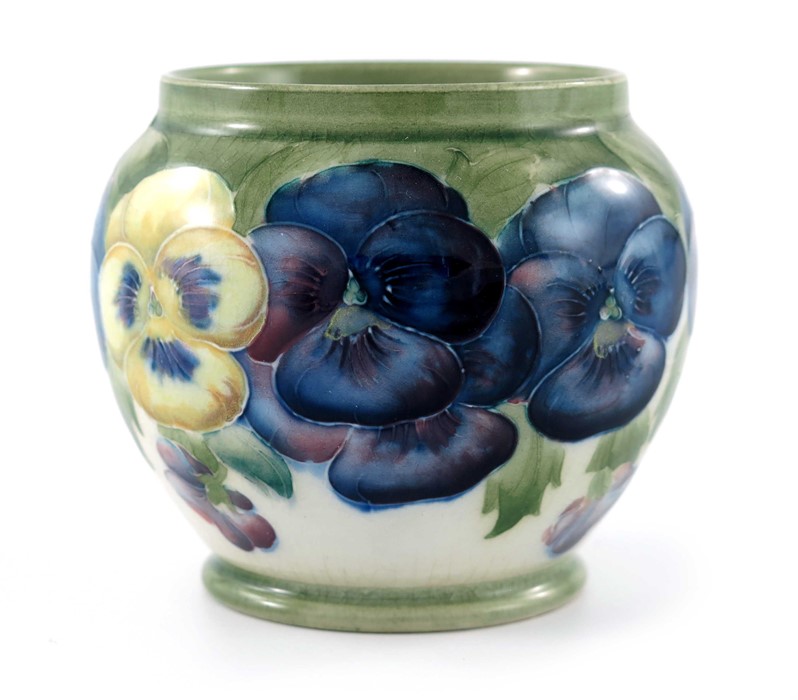 William Moorcroft for James MacIntyre, a Pansy on white vase, circa 1911, ovoid form, printed mark