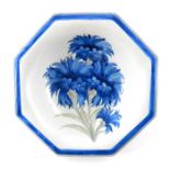 William Moorcroft, a matt glazed Late Cornflower bowl, circa 1930, octagonal section, blue over