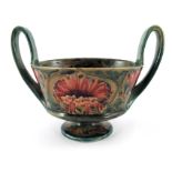 William Moorcroft for James MacIntyre, a twin handled Cornflower bowl, circa 1912, Kantharos form,