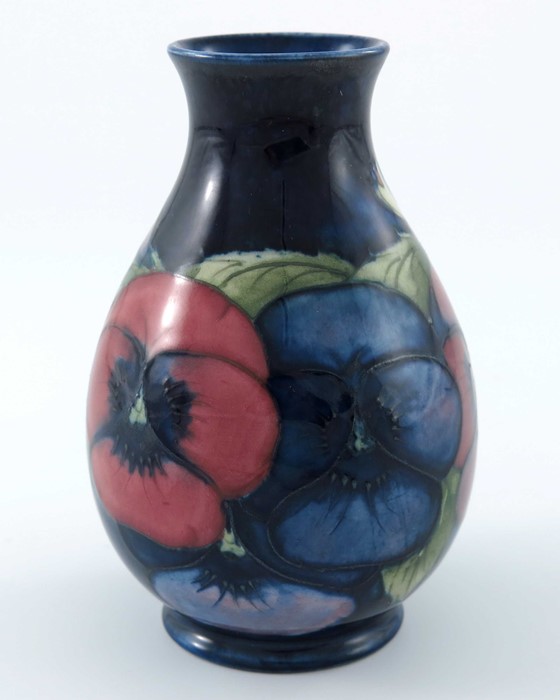 William Moorcroft, a small Pansy on blue vase, circa 1928, baluster form, impressed marks and - Image 4 of 5