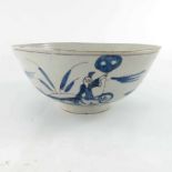 18th Century English delftware pottery blue and white footed bowl