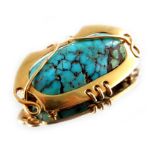 Murrle Bennett and Co., an Arts and Crafts turquoise and 15 carat gold brooch