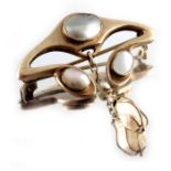 Meyle and Mayer, a Jugendstil silver gilt and pearl brooch