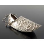 An Edwardian silver hanging posy, in the form of a shoe, George Nathan and Ridley Hayes, Chester 190