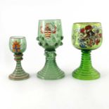 Three Bohemian enamelled historicist glass roemers