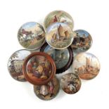 Prattware, ten pot lids including the Belle Vue Tavern with cart lid, decorated with