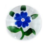 Baccarat, deep blue dog rose flower with stardust centre, circa 1850, star-cut base, unsigned,4.5cm