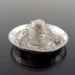 A novelty silver pin dish in the form of a sombrero