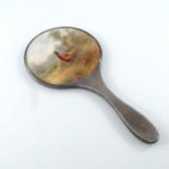 James Stinton for Royal Worcester, a pheasant painted silver mounted hand mirror, silver mount Sande