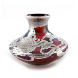 Loetz, a Secessionist silver overlay red glass vase