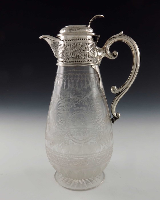 A Victorian silver and etched glass claret jug, W and G Sissons, Sheffield 1873 - Image 5 of 9