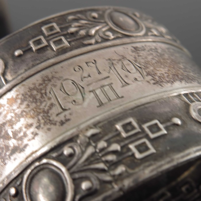 An Imperial Russian silver match box case, together with a Continental silver napkin ring - Image 5 of 7