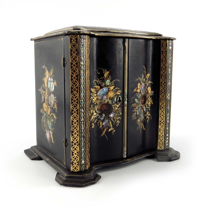 A Victorian papier mache lacquered cabinet