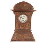 An Arts and Crafts copper clock, J F Pool, Hayle